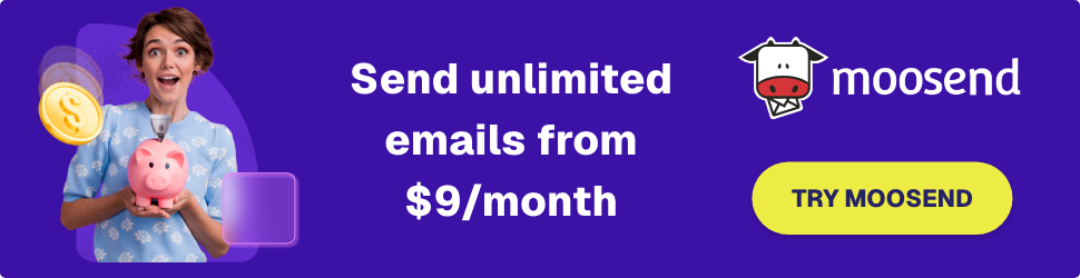 Moosend pricing promotion showing affordable email marketing plans and signup offer